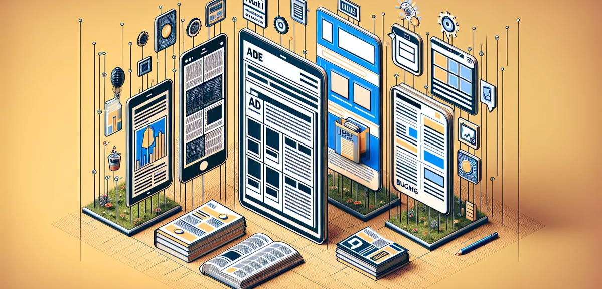 A comparison of different ad formats on a blog page, display ads, in-article ads, and sidebar ads, c