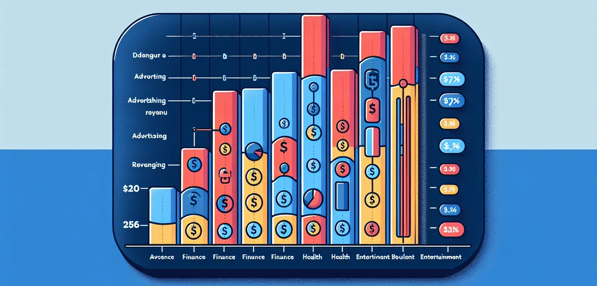 A bar chart comparing ad revenue across different blog genres like finance health and entertainment,