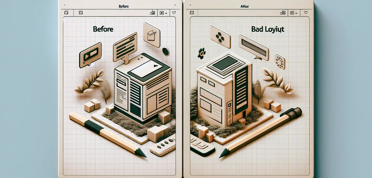 良い構成のブログと悪い構成のブログの比較イラスト、左が改善前、右が改善後