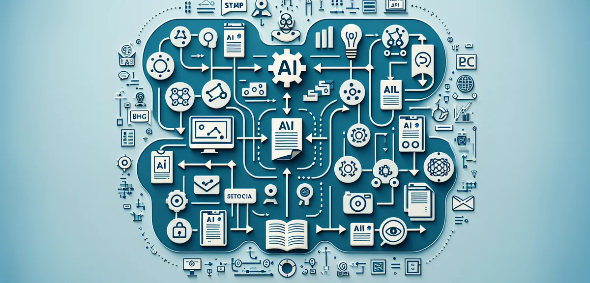 Workflow diagram showing AI blog article generation process from keyword to published post, infograp