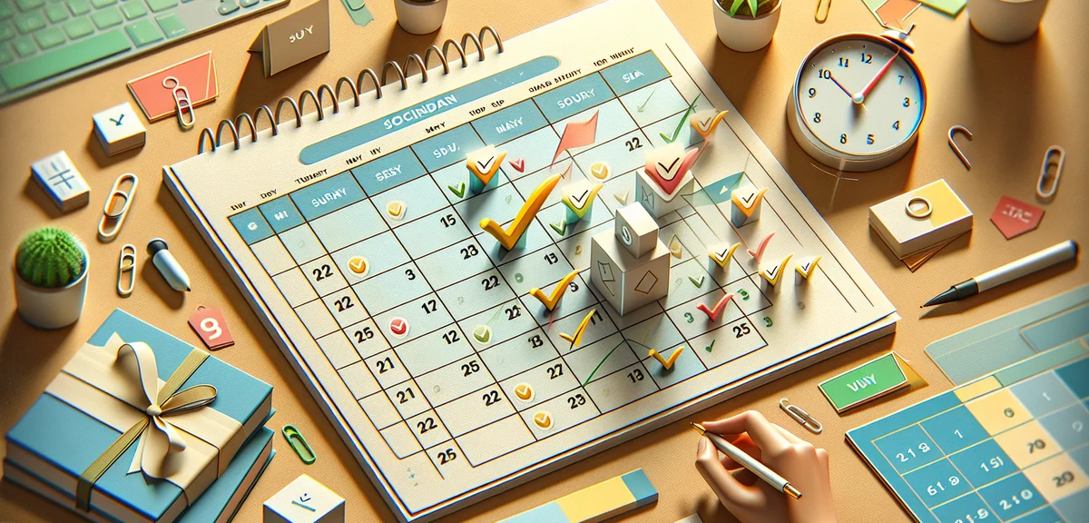 Calendar showing 3 months progress with checkmarks and milestone flags, growth journey visualization