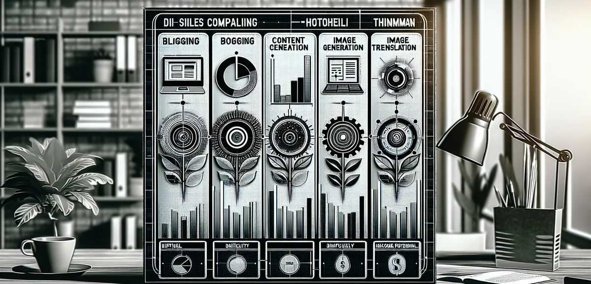 A visual comparison chart of different AI side business types (blog, content creation, image generat