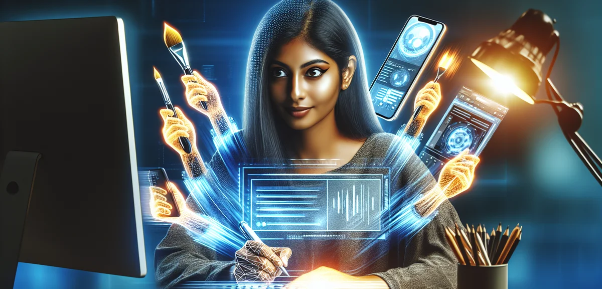 Person using multiple AI tools simultaneously on computer, productivity boost concept, digital workf