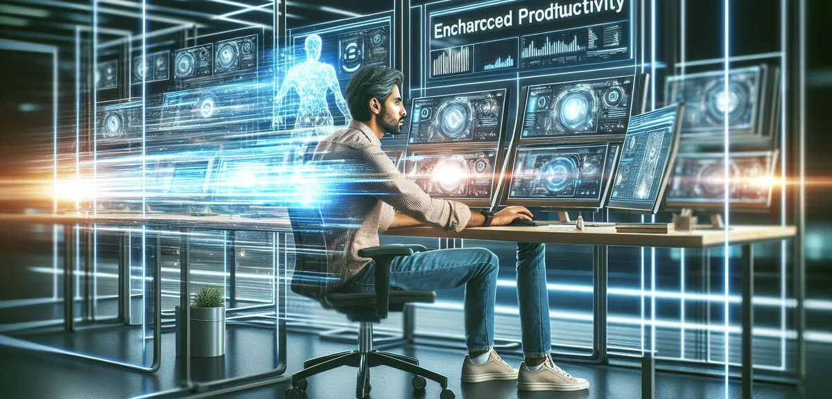 Person using multiple AI tools simultaneously on computer, productivity boost concept, digital workf