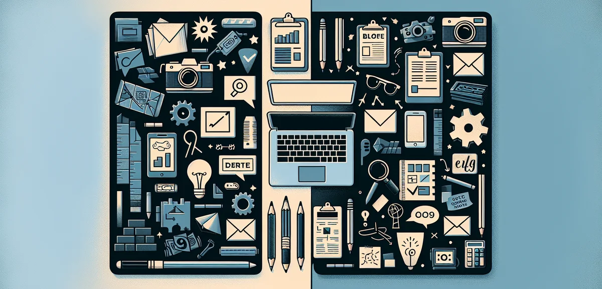 A comparison chart showing wrong vs right blogging strategies, split screen illustration, one side d