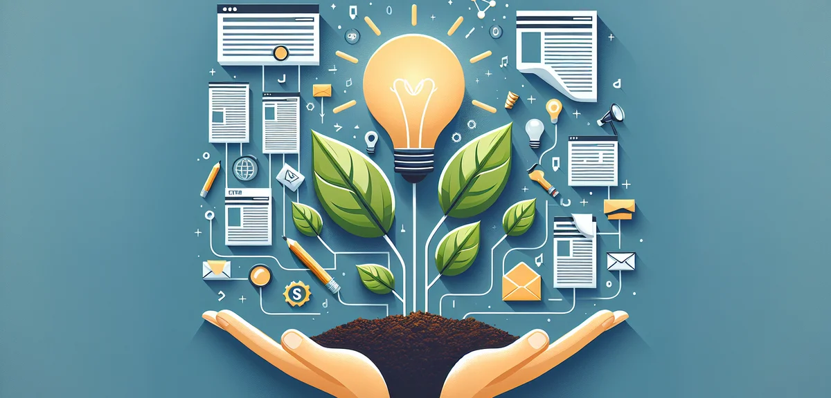 Content creation process, articles being generated, productivity concept, modern flat design