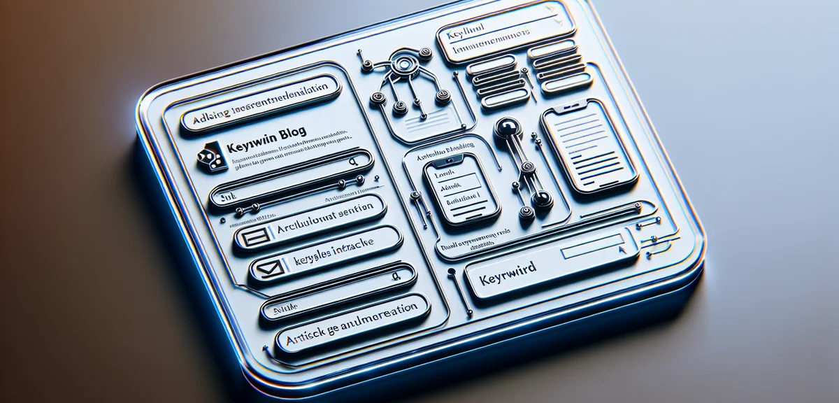 Dashboard interface with keyword input field and article generation options, AI blog tool mockup, cl
