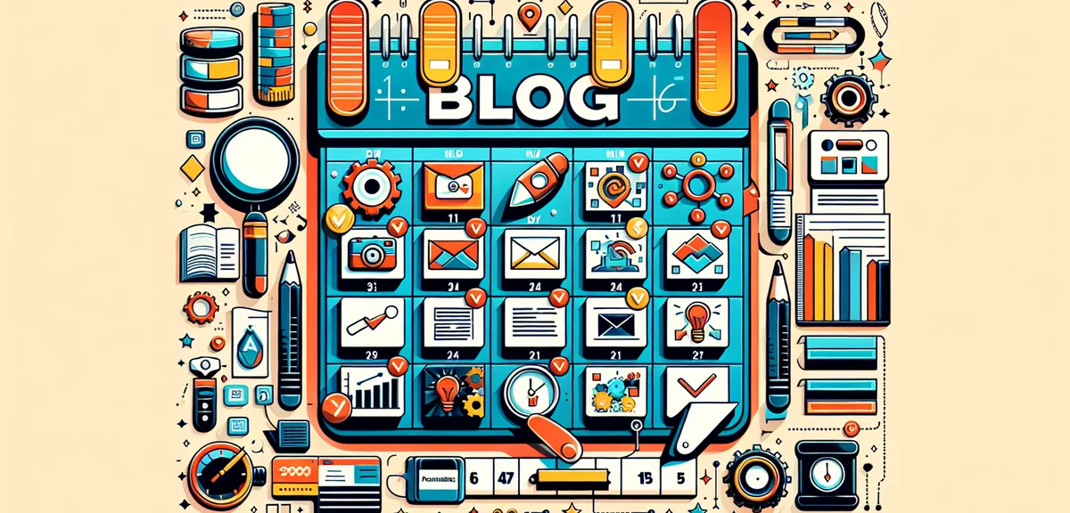 Calendar showing automated posting schedule with blog articles, productivity concept, organized plan