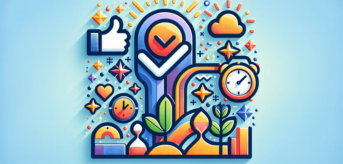 Benefits and advantages icons, time saving automation efficiency, positive growth concept, bright en