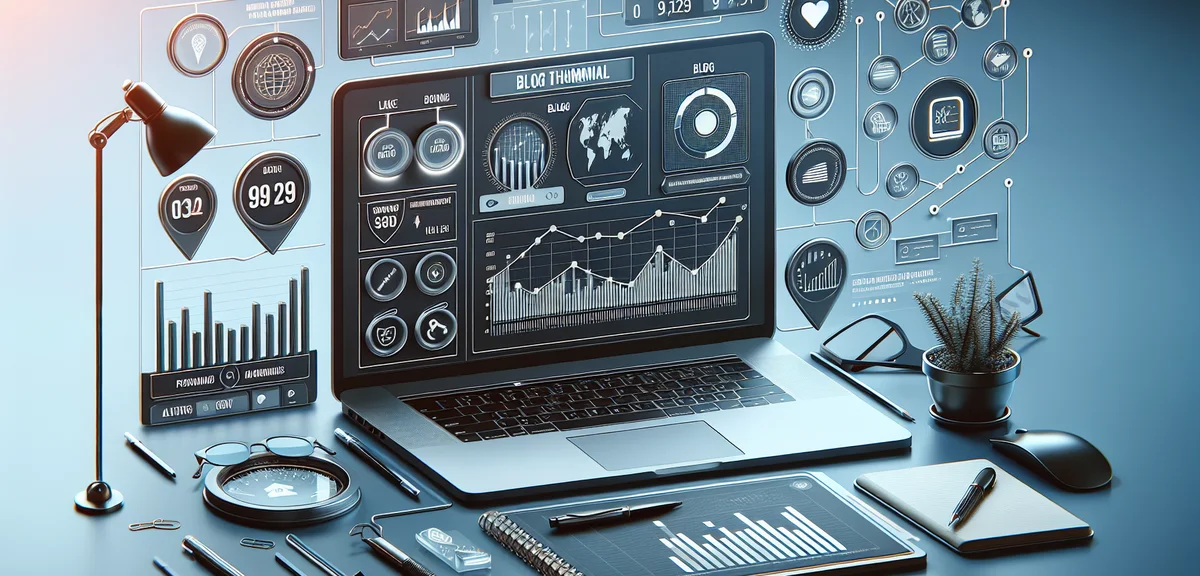 Dashboard showing blog analytics and growth charts, automated posting schedule calendar, success met