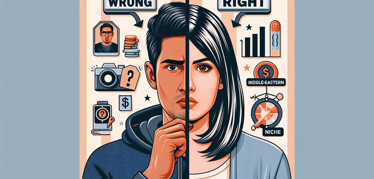 A comparison illustration showing wrong vs right blog niche selection, with confused person on one s