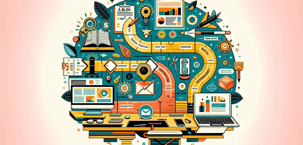 A timeline infographic showing blog milestones from start to monetization, colorful and clean design