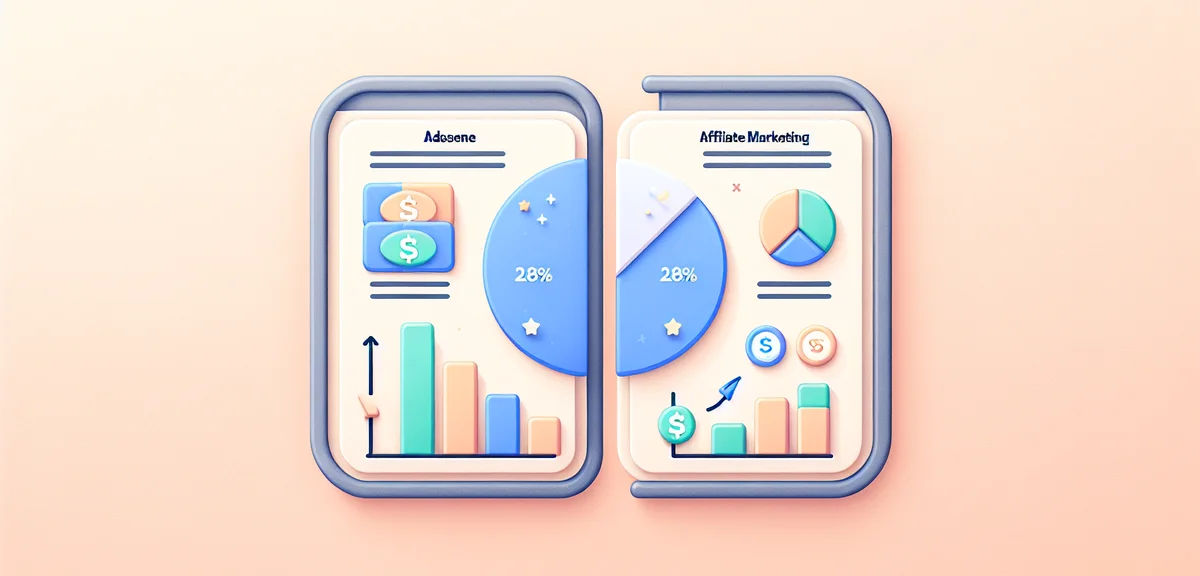 An infographic comparing Google AdSense and affiliate marketing revenue models side by side, with si
