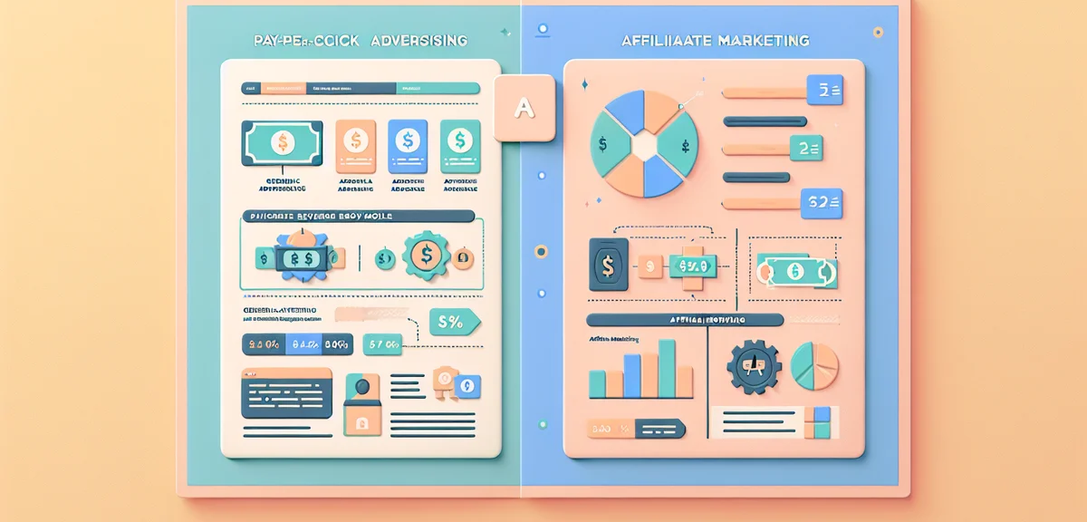 An infographic comparing Google AdSense and affiliate marketing revenue models side by side, with si