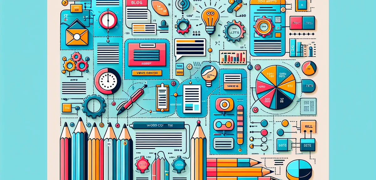 An infographic showing different article types with recommended word counts, colorful and organized 