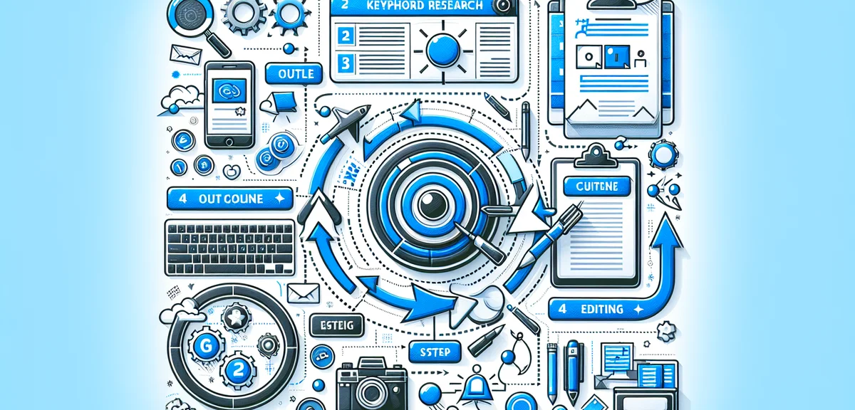 An illustrated step-by-step workflow diagram showing the process of writing a blog post with ChatGPT