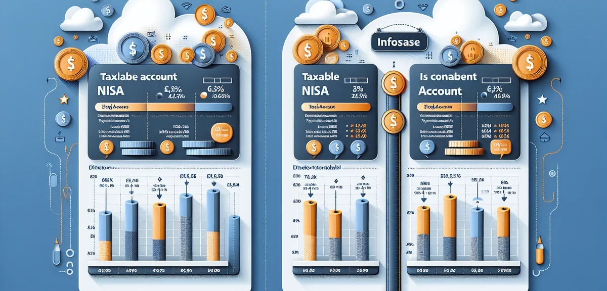 A comparison diagram showing taxable account vs NISA account with different tax rates, informative i