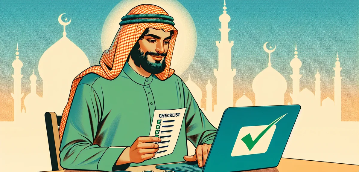 A person confidently researching on a laptop with a checklist, bright hopeful atmosphere, rebuilding