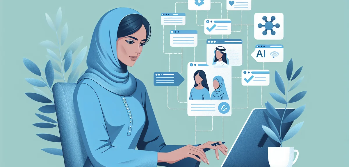 A person using AI tools on a laptop to manage multiple side jobs efficiently, flat illustration, mod