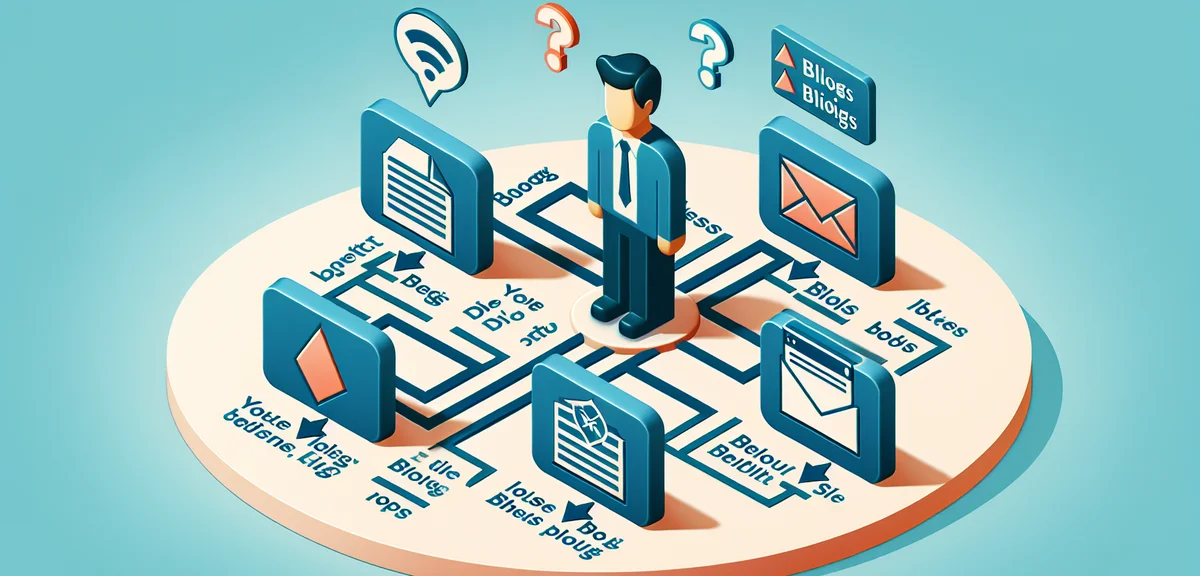 A decision flowchart helping a person choose between two blog types, modern infographic style illust