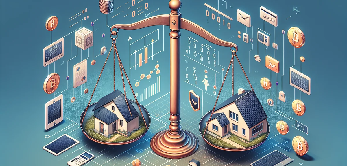 A balanced scale comparing different passive income sources - real estate on one side and digital as