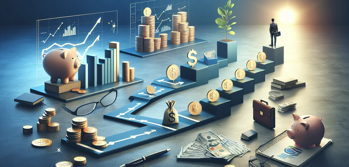 Roadmap to financial goal, milestone achievements, step by step progress, motivational business styl