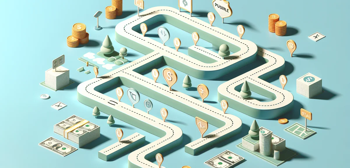 Roadmap to financial goal, milestone achievements, step by step progress, motivational business styl