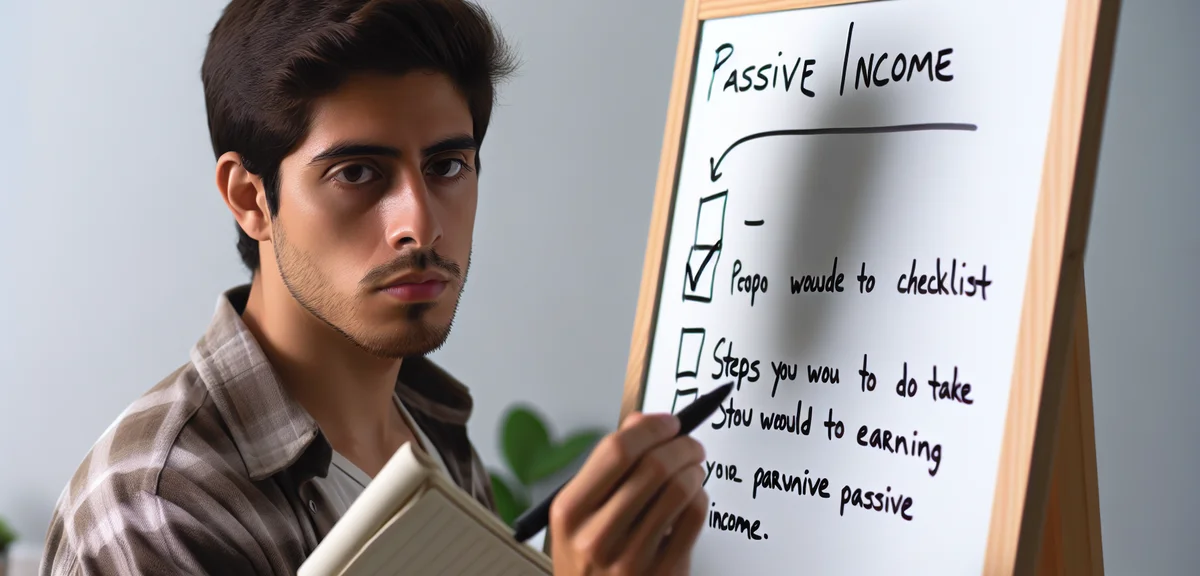 An illustration of a beginner looking at a simple checklist on a whiteboard, showing first steps to 