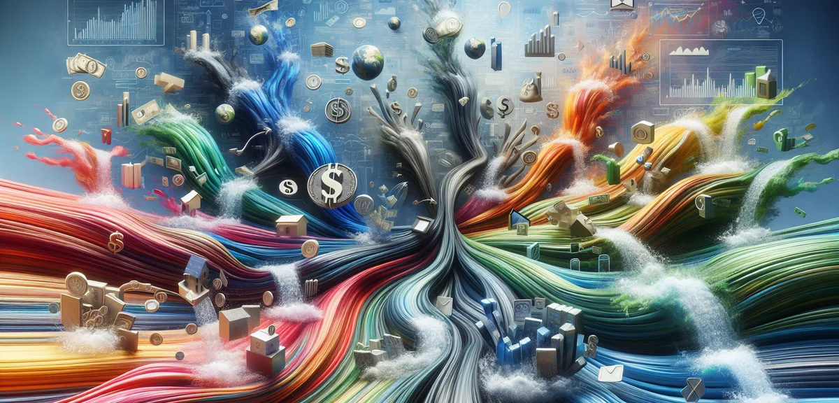 Multiple income streams illustrated as flowing rivers merging into one large stream, real estate sto