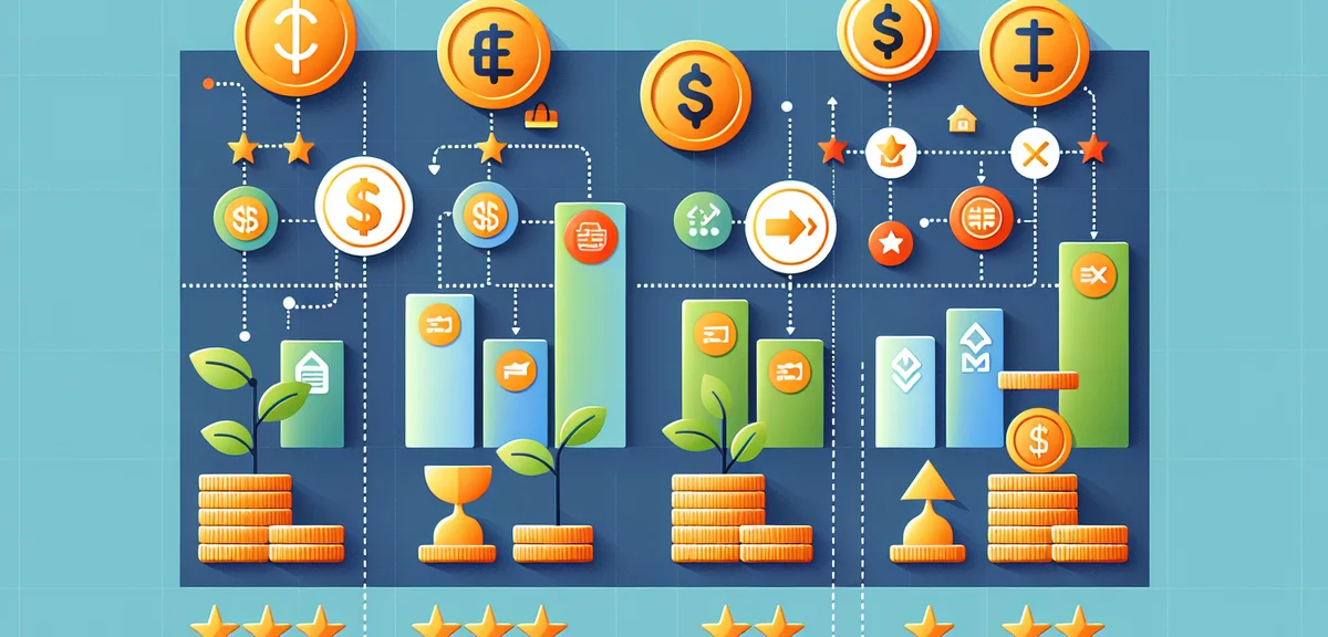 A comparison chart illustration showing different investment and income methods side by side, with s