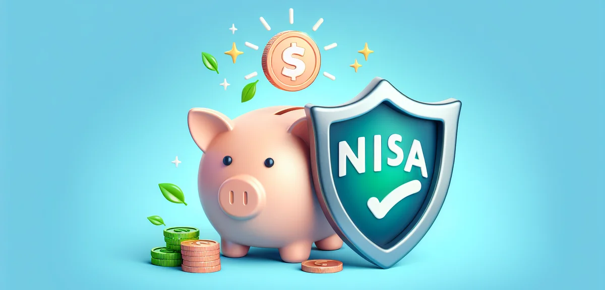 NISA and tax saving concepts illustrated with a piggy bank and shield, bright and friendly illustrat