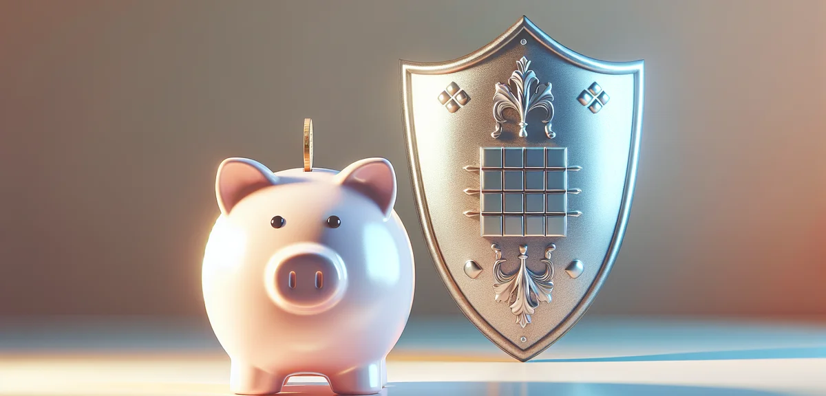 NISA and tax saving concepts illustrated with a piggy bank and shield, bright and friendly illustrat