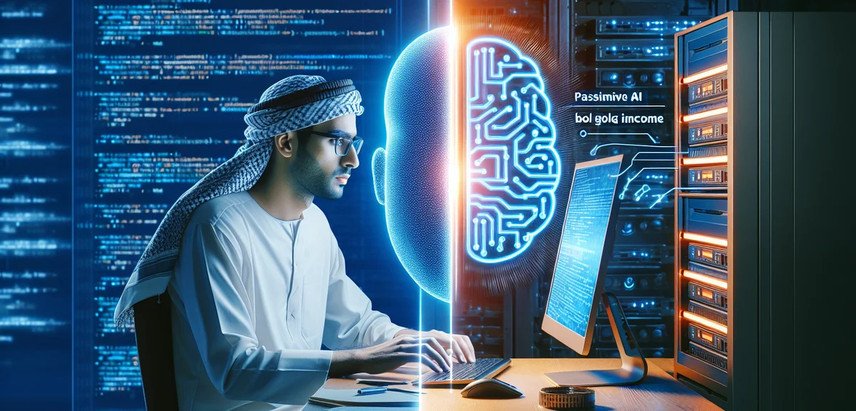 A comparison illustration of active freelance coding work (person typing code) vs passive AI blog in