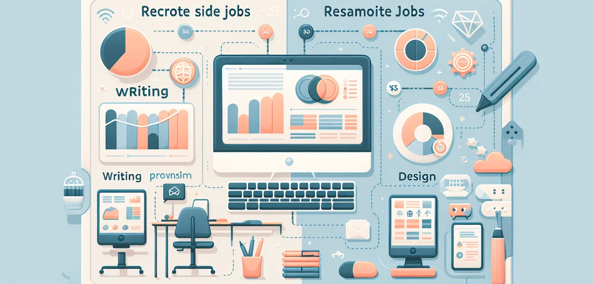 A clean infographic comparing different remote side jobs with icons for writing, programming, and de