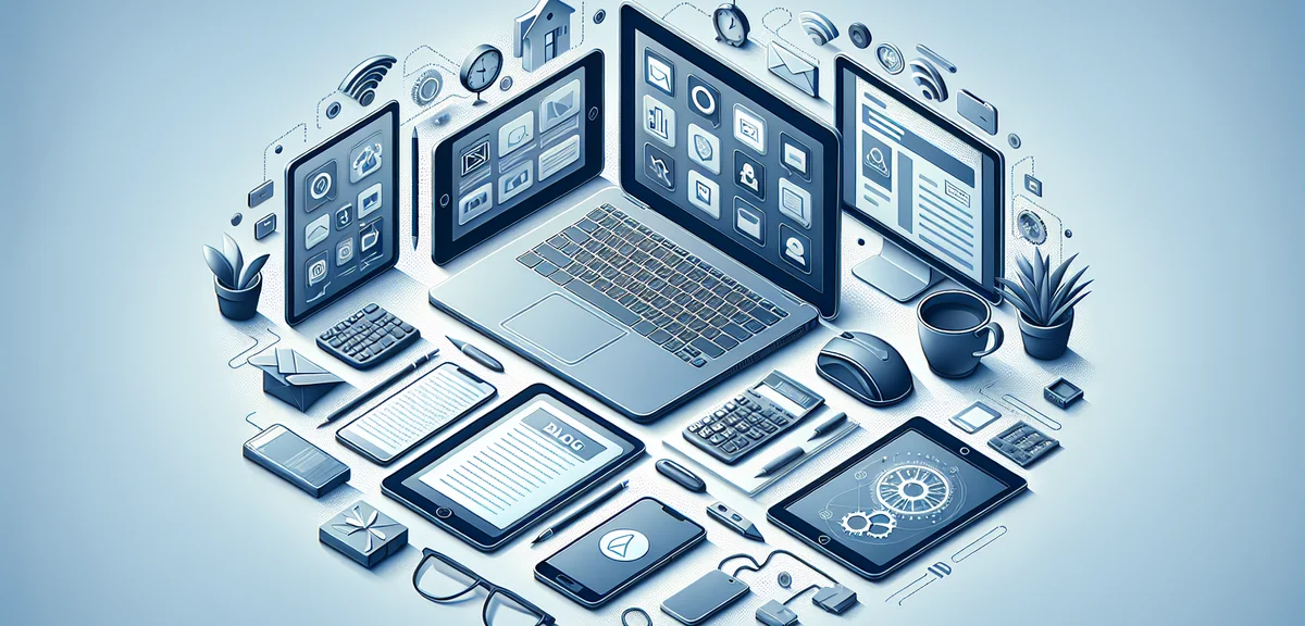 Multiple devices showing different online work opportunities, work from home concept, connected life