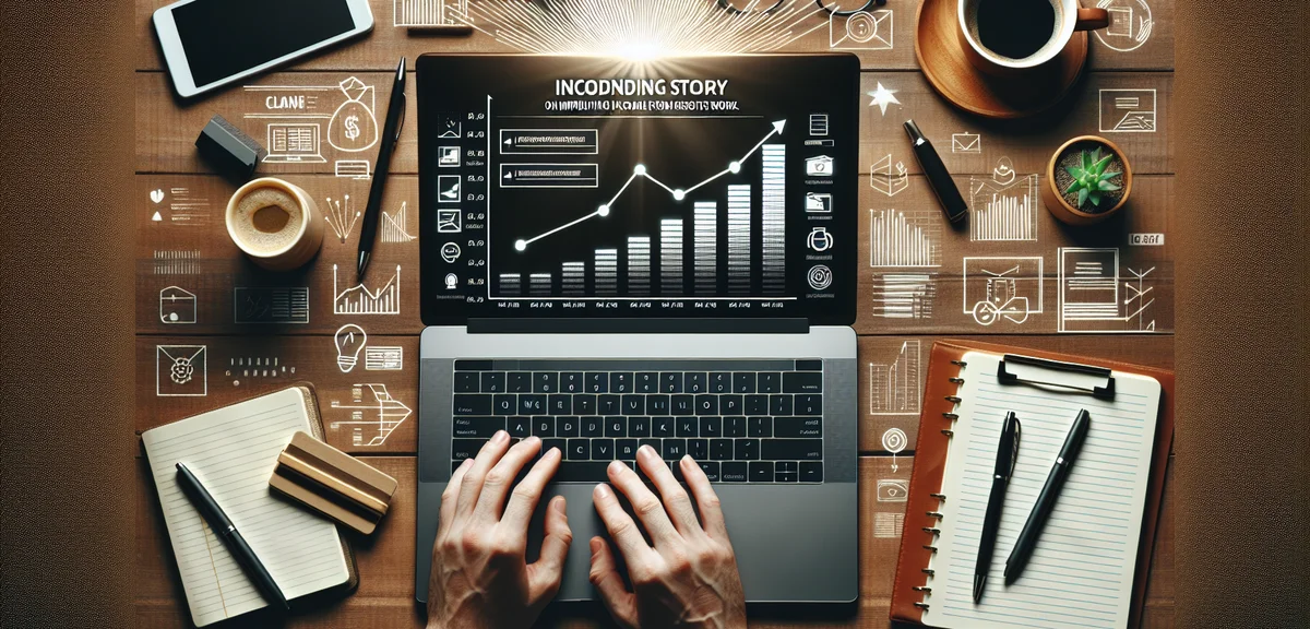 Income growth chart from home work, money increasing graph on laptop screen, success from home conce