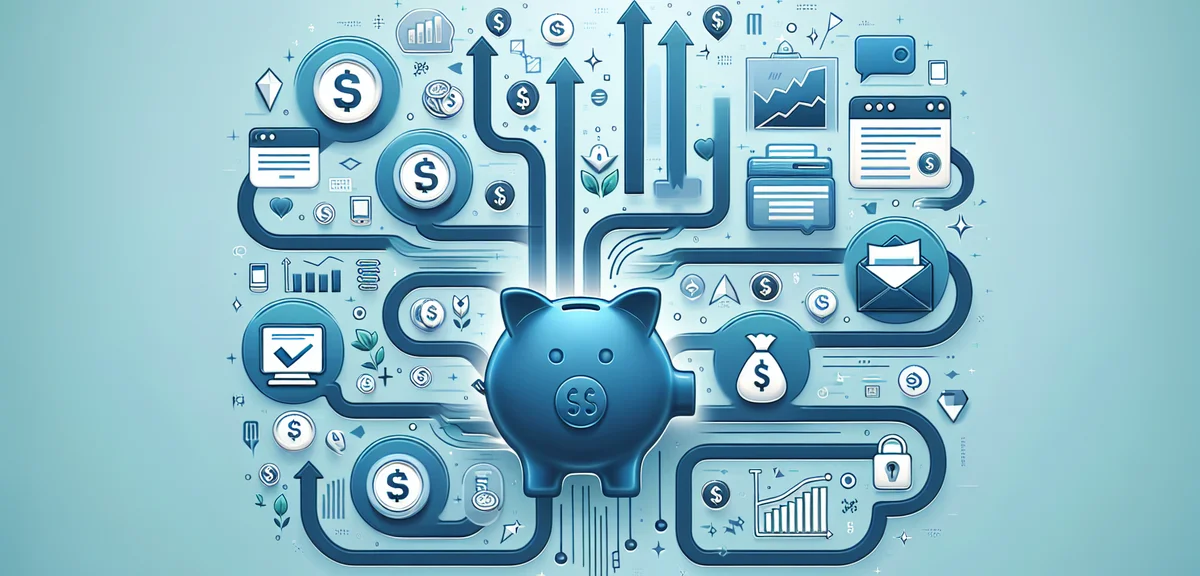 An infographic-style illustration showing multiple passive income streams (blog icon, stock chart, d