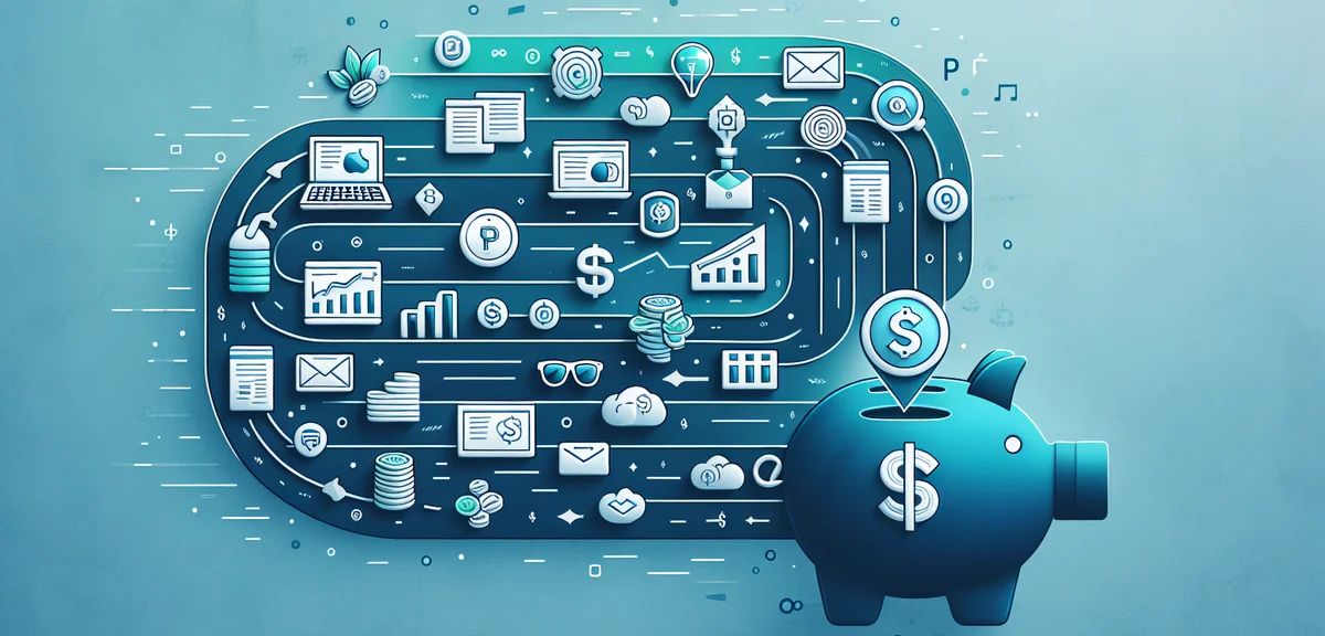 An infographic-style illustration showing multiple passive income streams (blog icon, stock chart, d