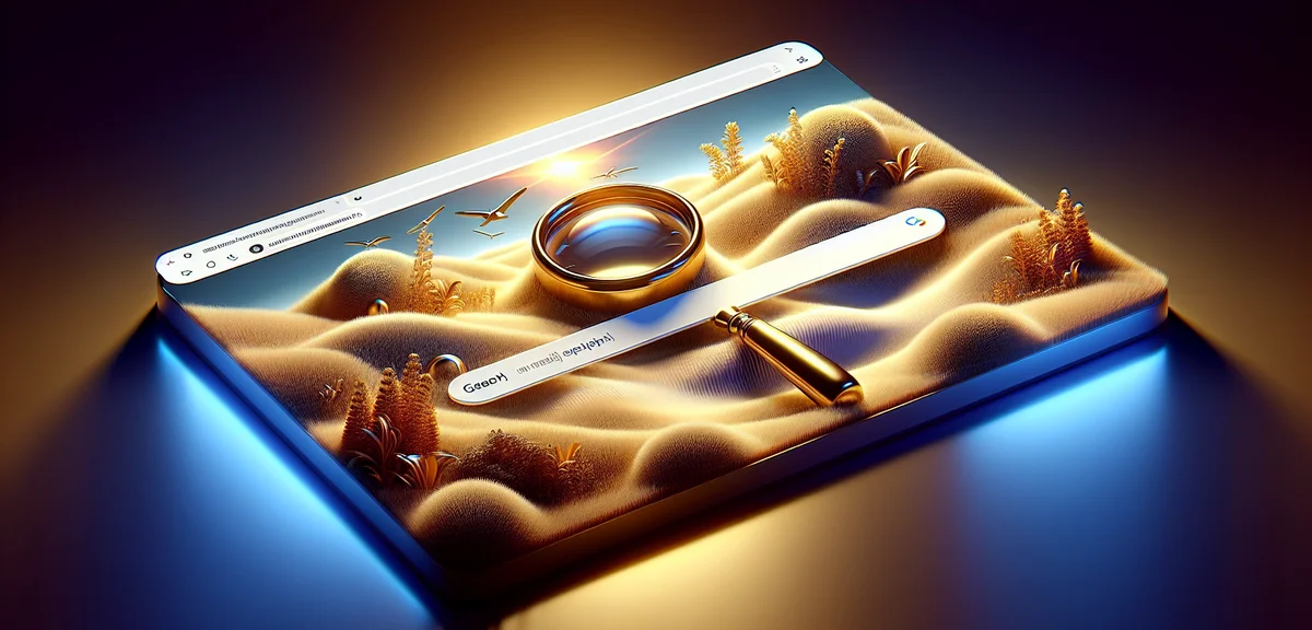 A search engine results page illustration with the top result highlighted in gold, showing title and