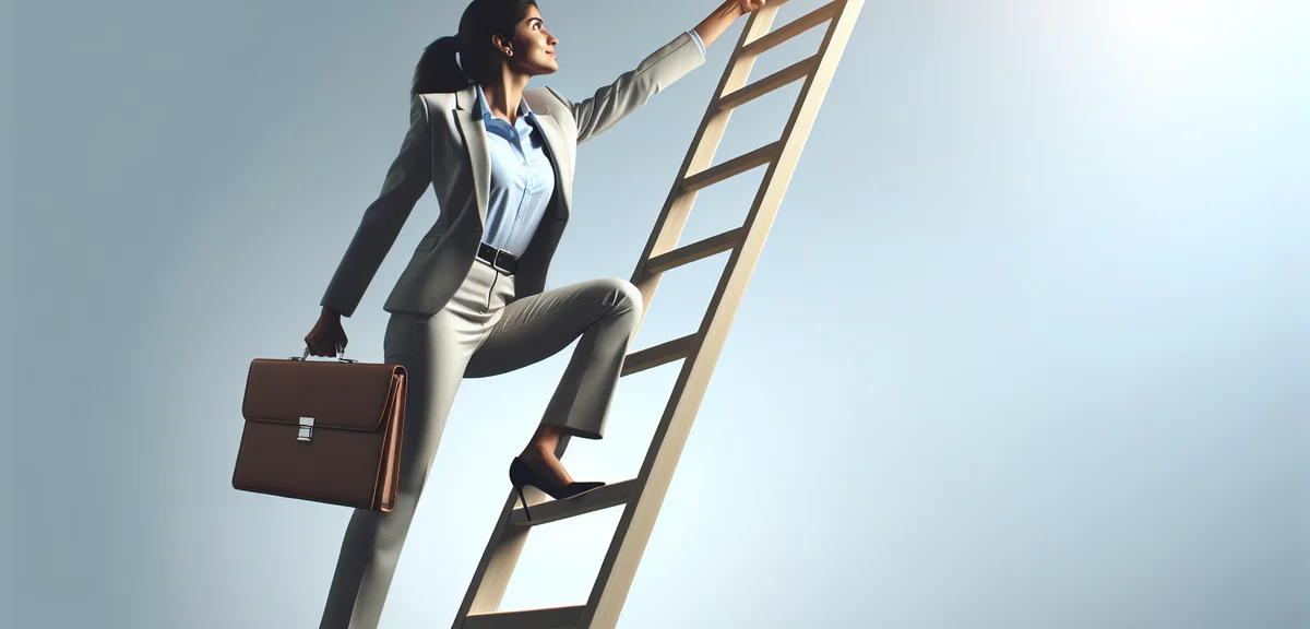 Skill level up illustration, person climbing ladder, growth and development concept, motivational bu