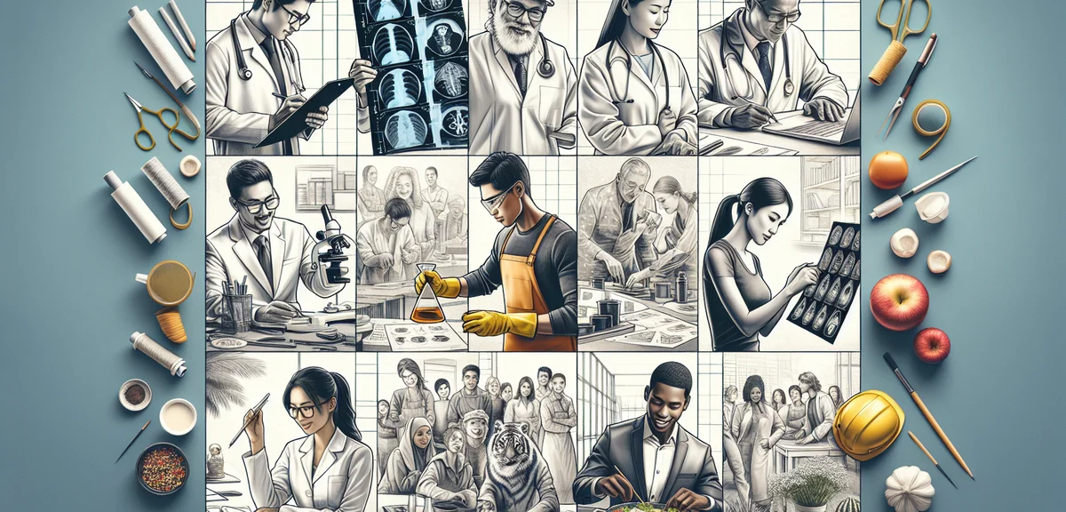 Success case studies collage, various professionals working, achievement stories concept, inspiring 