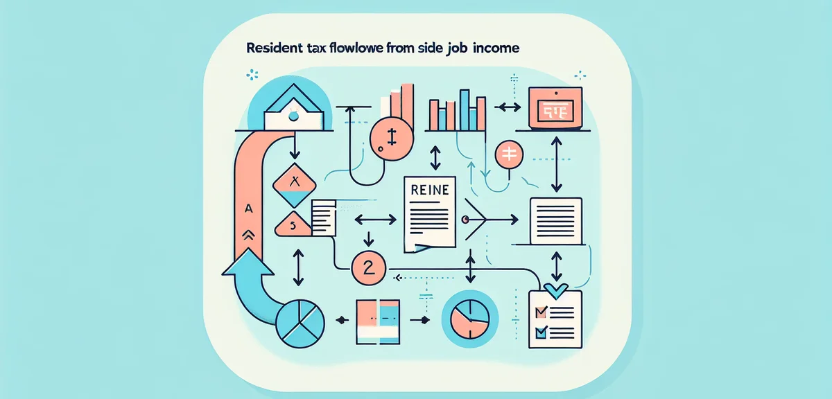 A simple infographic showing the flow of resident tax from side job income, clean design with arrows