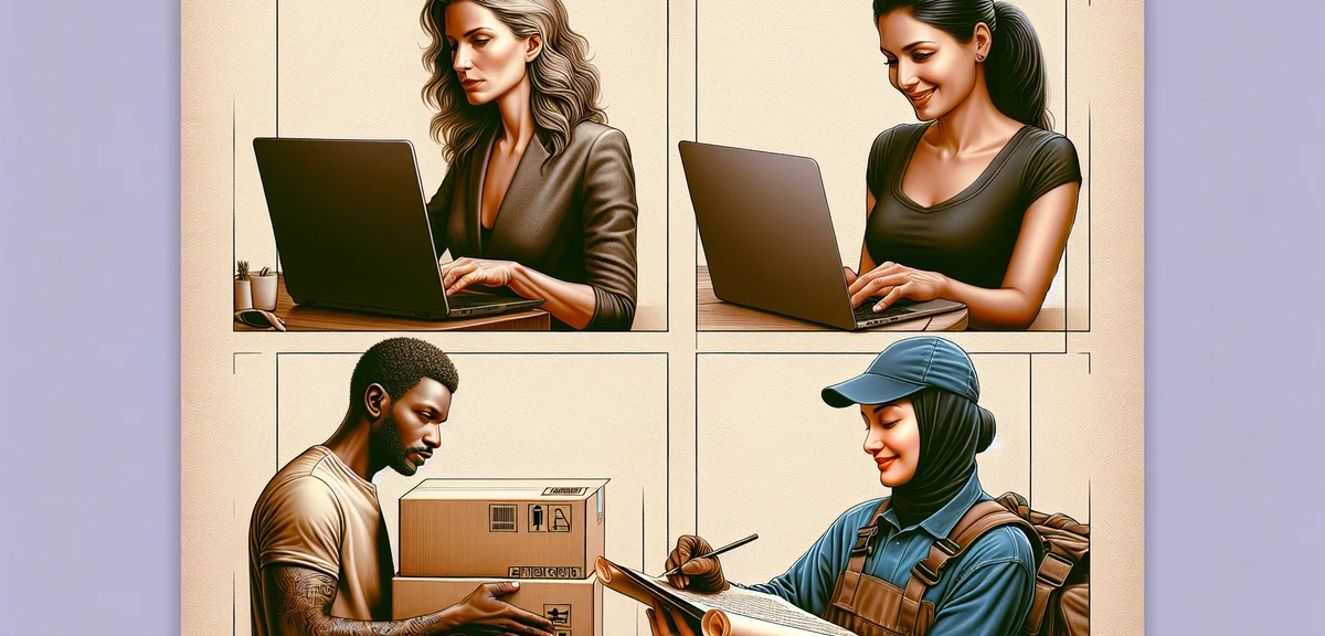 Various side job examples, laptop work, delivery, writing icons, comparative layout, clean design