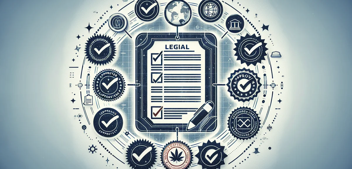 Legal document with checkmarks and approval stamps, compliance and permission concept, clean profess