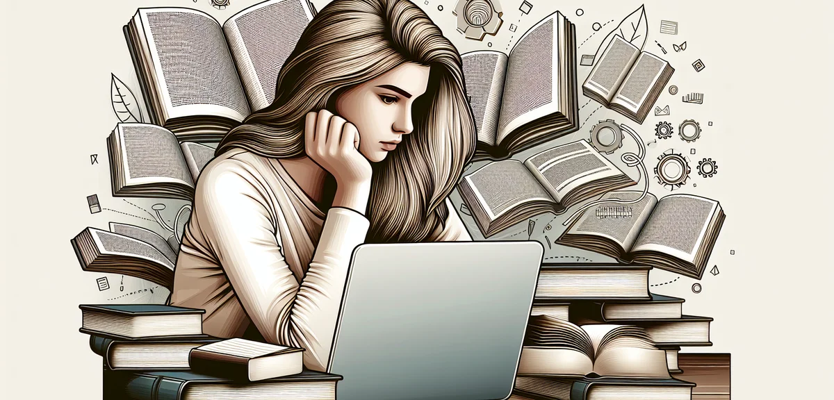 Person studying at desk with books and laptop, skill development and learning concept, peaceful prod