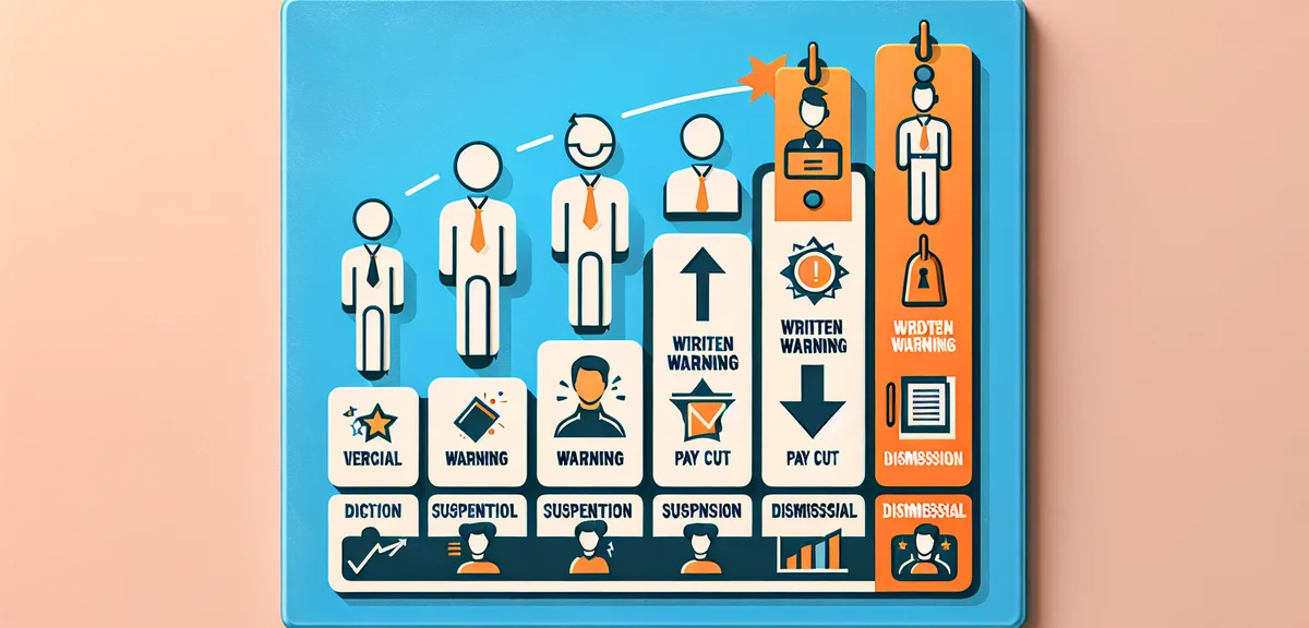 An illustration showing different levels of workplace disciplinary actions - verbal warning, written