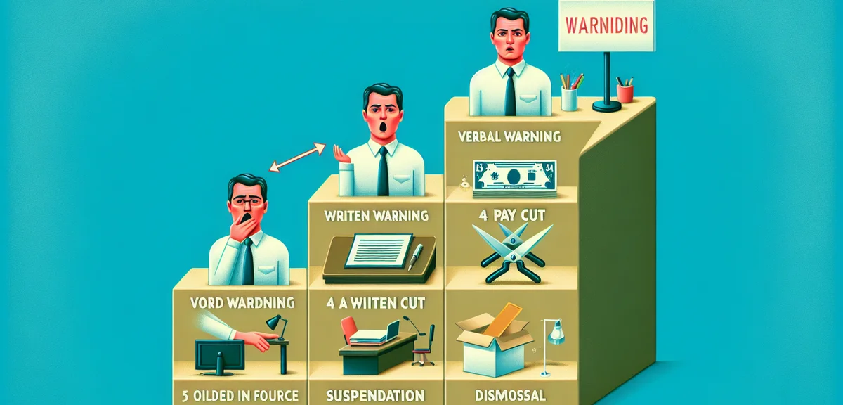 An illustration showing different levels of workplace disciplinary actions - verbal warning, written