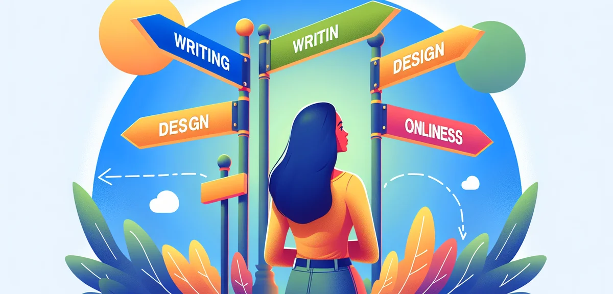 A simple infographic-style illustration showing a person at a crossroads with signposts pointing to 