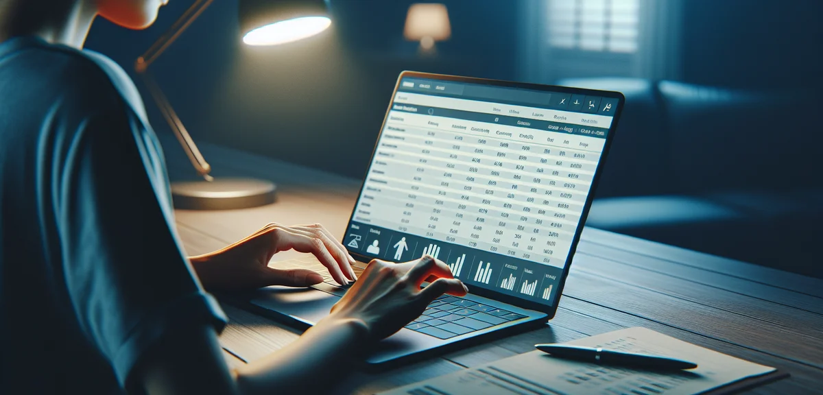 A person using accounting software on a laptop screen showing charts and expense categories, focused