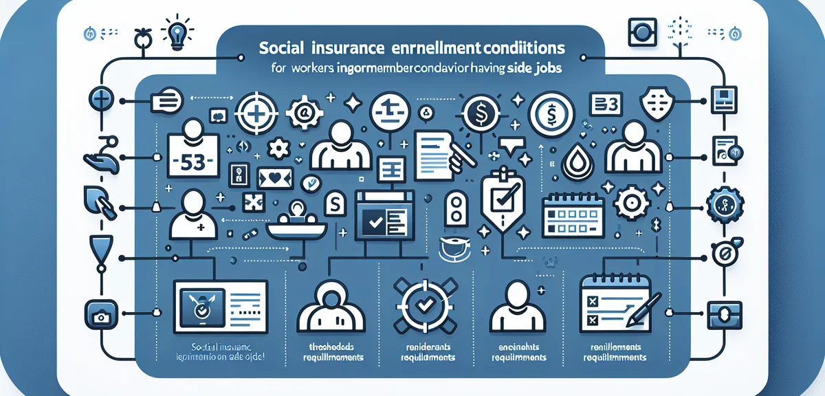 An infographic explaining social insurance enrollment conditions for side job workers, showing thres